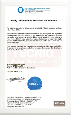 Wellisair空气消毒机 UPC-CRESCA大学植物精华释放量安全证书